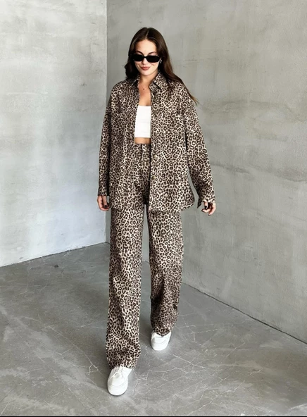 Leopar Desen Ceket-Pantolon Takım - 2