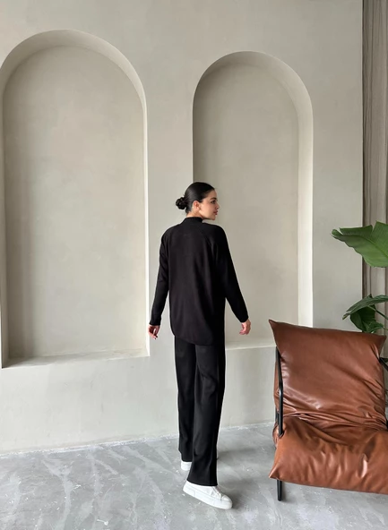 Siyah Clara Çimalı Pantolon Triko Takım - 9