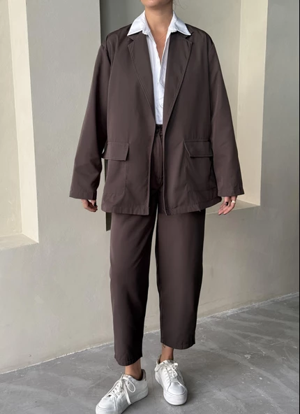 Kahve Holly Cepli Blazer Ceket Pantolon Takım - 2