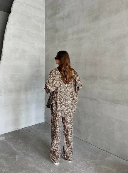 Leopar Desen Ceket-Pantolon Takım - 8