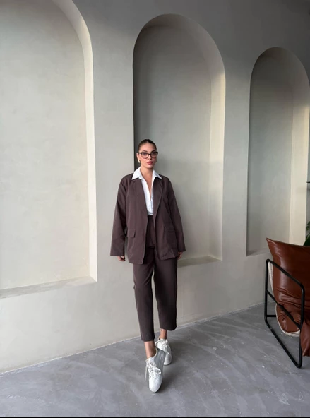 Kahve Holly Cepli Blazer Ceket Pantolon Takım - 9
