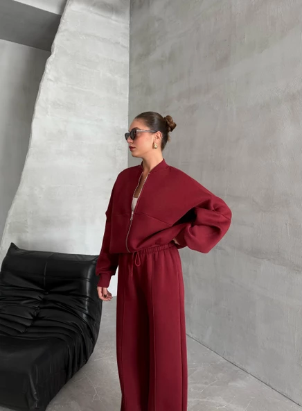 Bordo Charlotte 3 İplik Eşofman Takımı - Resim 5