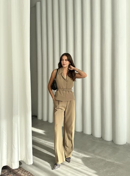 Haki Lucifer Kemerli Yelek Pantolon Takım - Resim 3