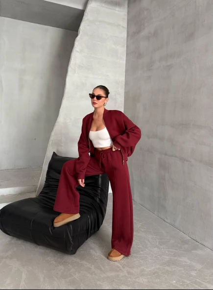 Bordo Charlotte 3 İplik Eşofman Takımı - Resim 4