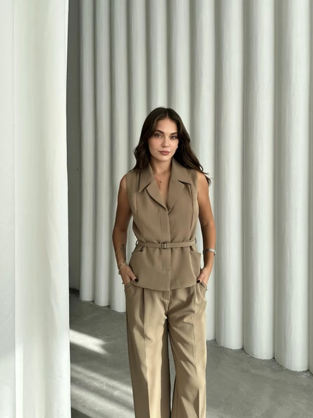 Haki Lucifer Kemerli Yelek Pantolon Takım - Resim 5