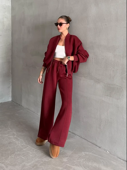 Bordo Charlotte 3 İplik Eşofman Takımı ürün görseli