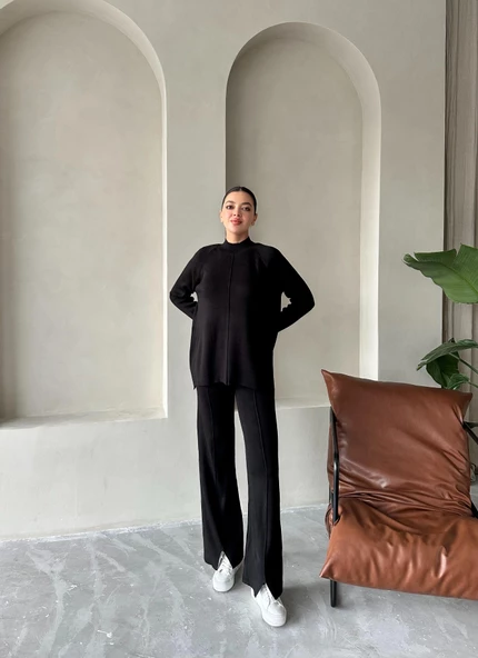 Siyah Clara Çimalı Pantolon Triko Takım - 5