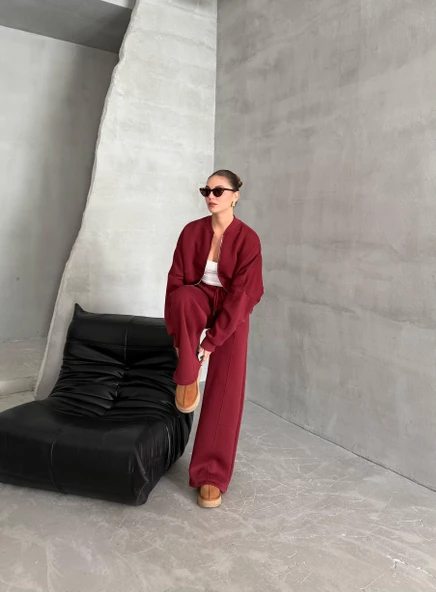 Bordo Charlotte 3 İplik Eşofman Takımı - Resim 8