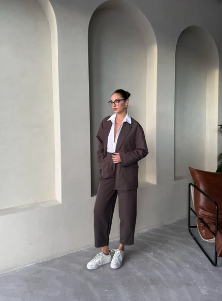 Kahve Holly Cepli Blazer Ceket Pantolon Takım - 8