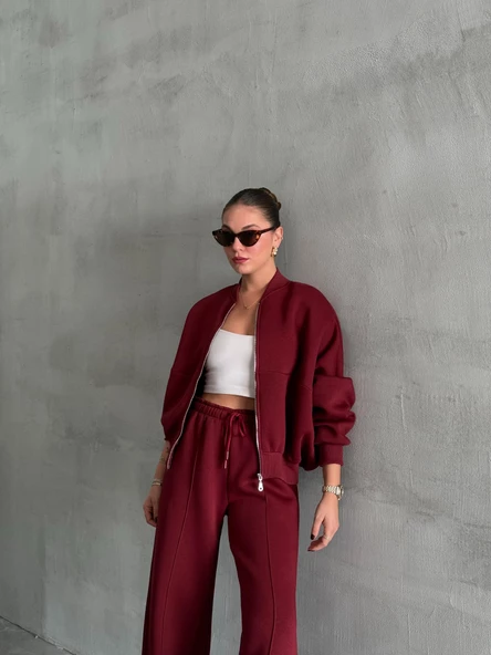 Bordo Charlotte 3 İplik Eşofman Takımı - Resim 6