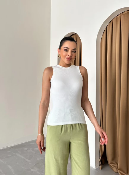 Beyaz Halter Yaka Fitilli Atlet - 2