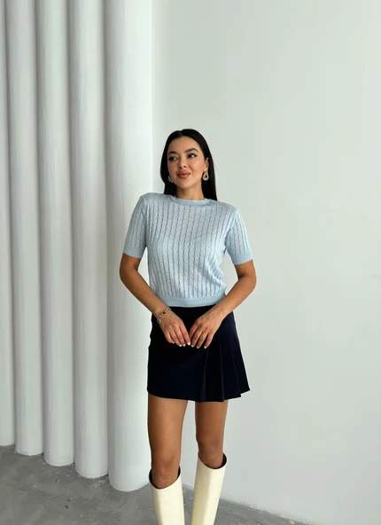 Bebe Mavisi Stella Kısa Kol Triko Bluz - 5