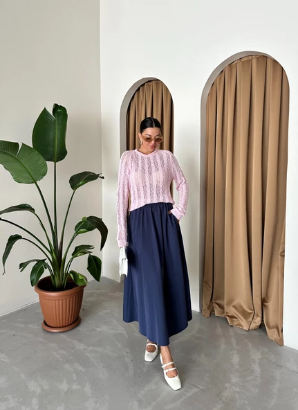 Pembe Örümcek Ağı Triko Bluz - 4
