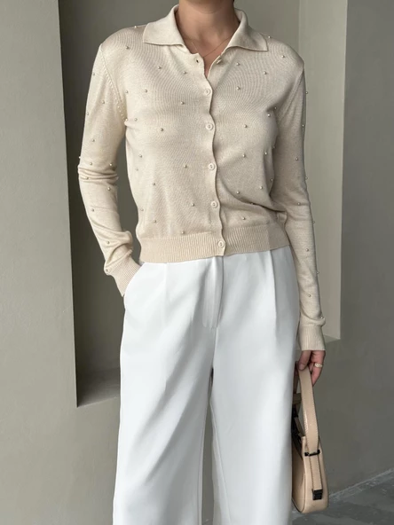 Taş Polo Yaka Mini Topçuklu Bluz - 3