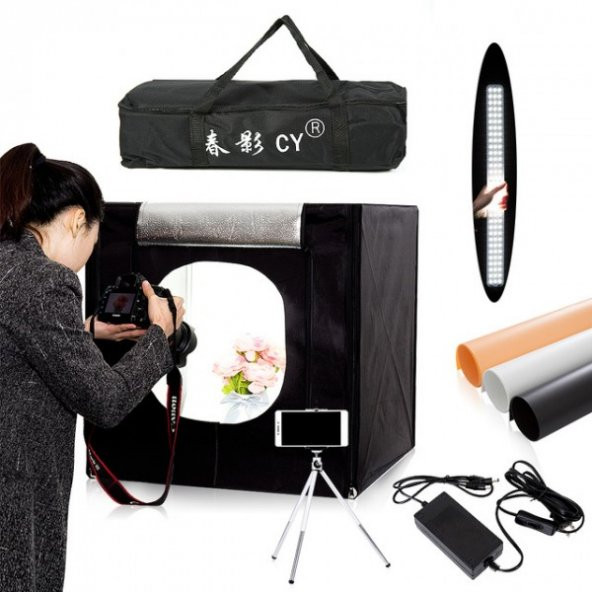 Işıklı Ürün Çekim Çadırı 70x70cm Katlanabilir Reflektörlü LED Lİ