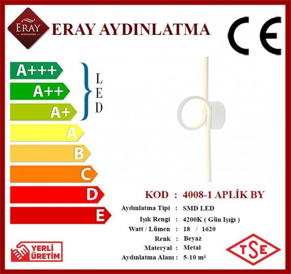 Eray Aydınlatma 4008-1 Beyaz Led Aplik - 4
