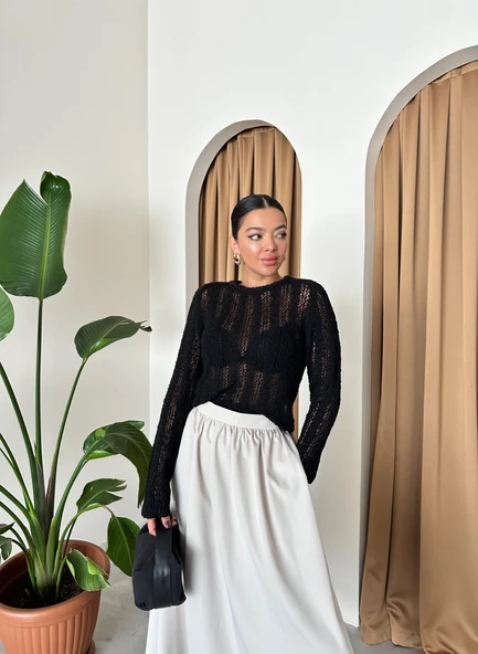 Siyah Örümcek Ağı Triko Bluz - 2