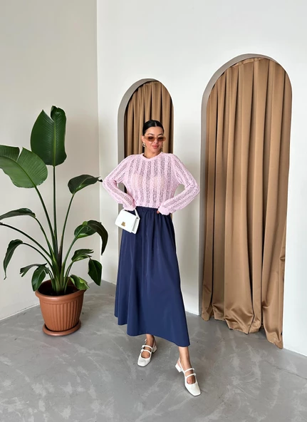 Pembe Örümcek Ağı Triko Bluz - 6