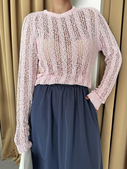 Pembe Örümcek Ağı Triko Bluz