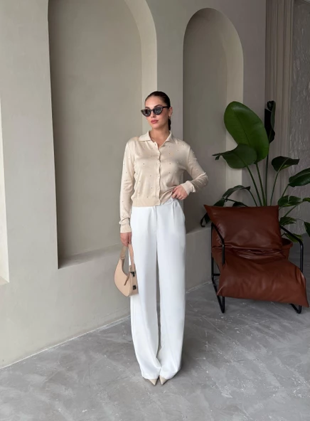 Taş Polo Yaka Mini Topçuklu Bluz - 8