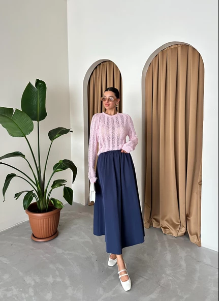 Pembe Örümcek Ağı Triko Bluz - 7