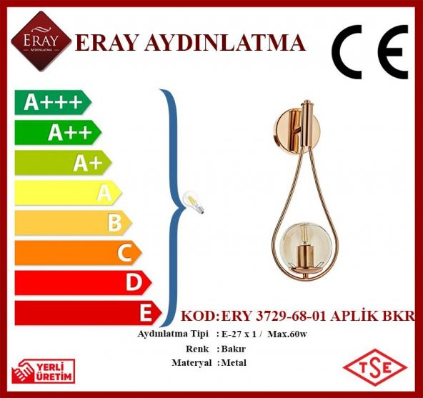 Eray Aydınlatma ERY 3729-68-01 Bakır Renk Modern Aplik - 3