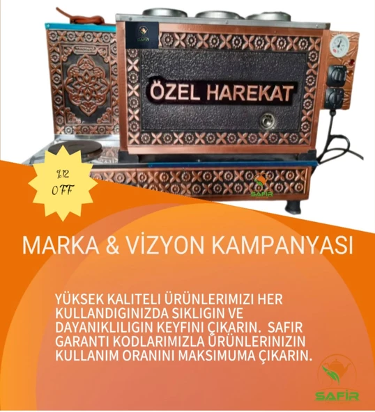 3 Gözlü Tam Otomatik Bakır Çay Kazanı Bayraklı Osmanlı Tuğra Model Elektrikli Pleytli çay makinesi - 3
