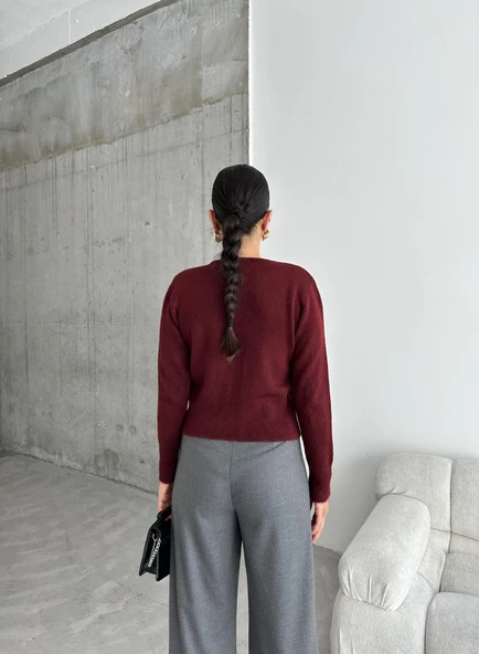 Bordo Three Bağlamalı Hırka - 8