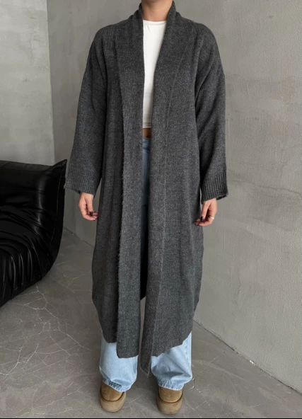 Füme Sahra Uzun Düz Hırka - Resim 3