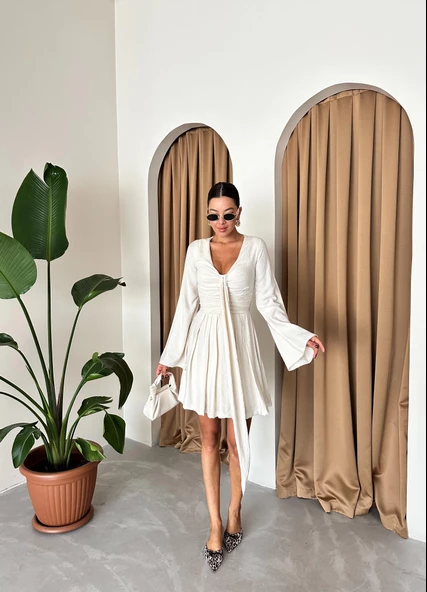 Natural Flare Kol Mini Elbise - 5