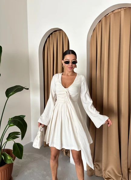 Natural Flare Kol Mini Elbise - 6