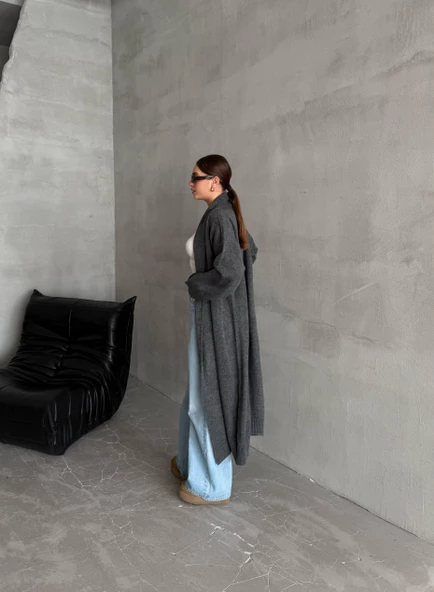 Füme Sahra Uzun Düz Hırka - Resim 7