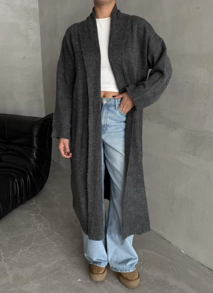 Füme Sahra Uzun Düz Hırka - Resim 2