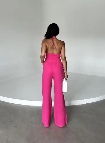 Fuşya Crop Pantolon Müslin Takım - 7