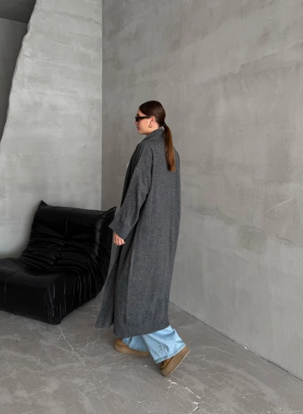 Füme Sahra Uzun Düz Hırka - Resim 8