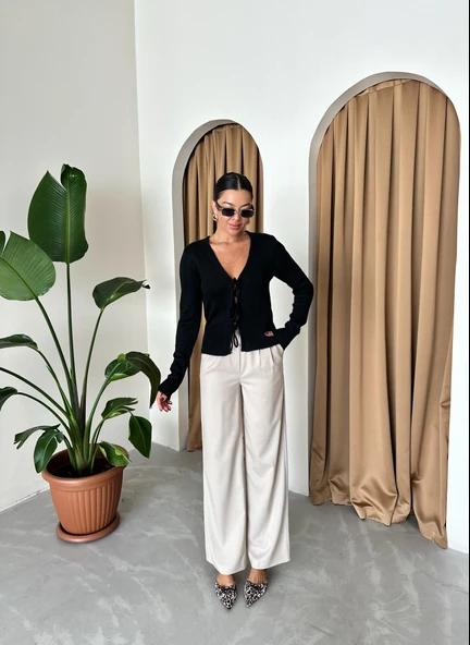 Siyah Three Bağlamalı Hırka - Resim 6