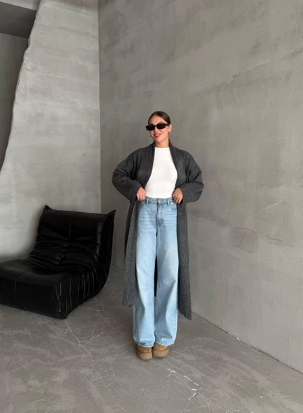 Füme Sahra Uzun Düz Hırka - Resim 4