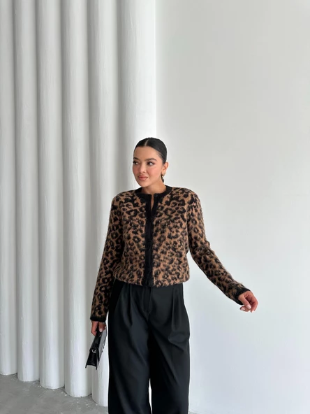Siyah-Hardal Leopar Desenli Hırka - 5