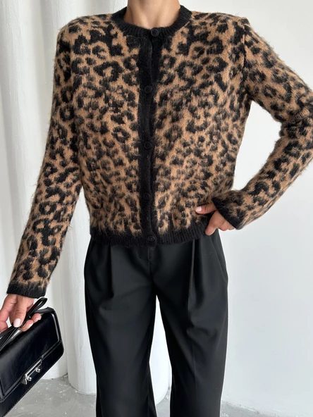 Siyah-Hardal Leopar Desenli Hırka - 2