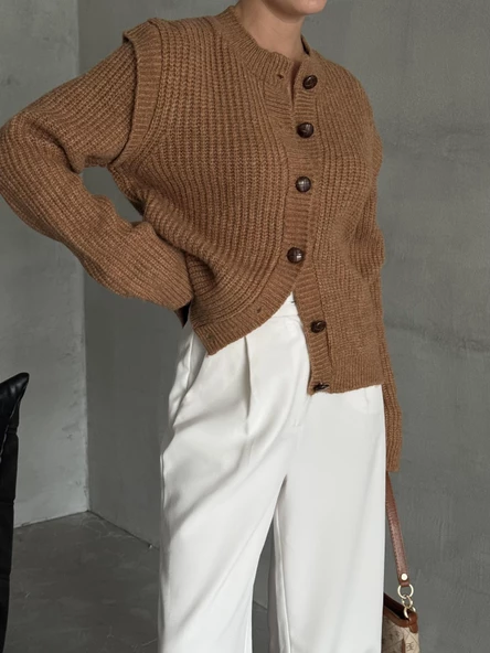 Hardal Kol Evi Parçalı Hırka - Resim 2