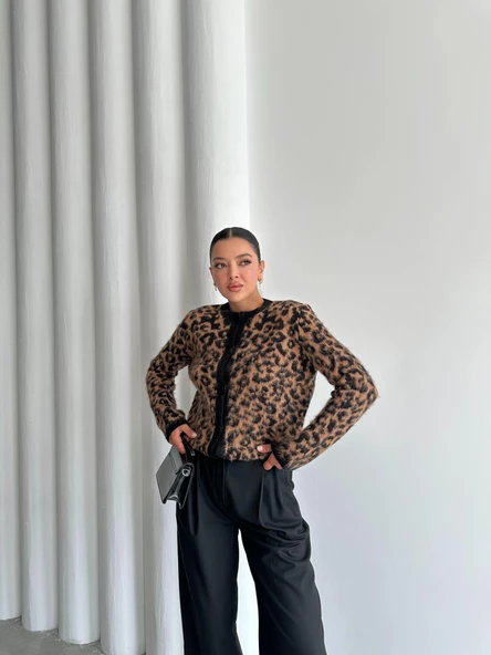 Siyah-Hardal Leopar Desenli Hırka - 6