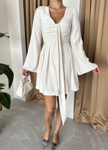 Natural Flare Kol Mini Elbise