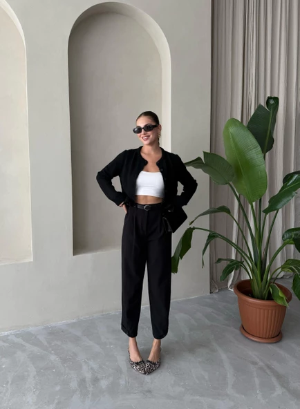 Siyah Shake Düğmeli Basic Hırka - 4