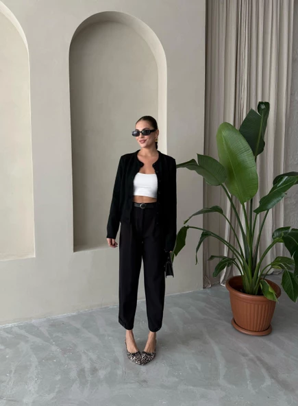 Siyah Shake Düğmeli Basic Hırka - 5