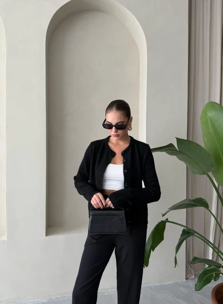 Siyah Shake Düğmeli Basic Hırka - 7