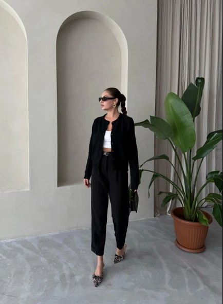 Siyah Shake Düğmeli Basic Hırka - 2