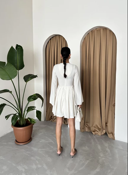 Natural Flare Kol Mini Elbise - 7