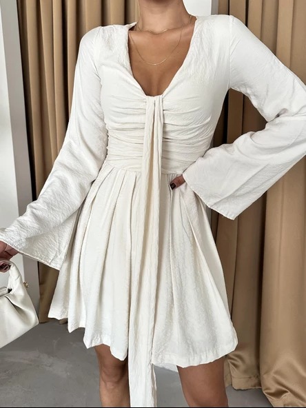 Natural Flare Kol Mini Elbise - 2