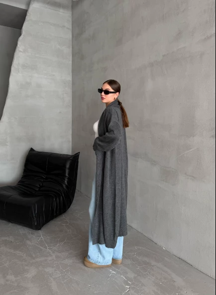 Füme Sahra Uzun Düz Hırka - Resim 5