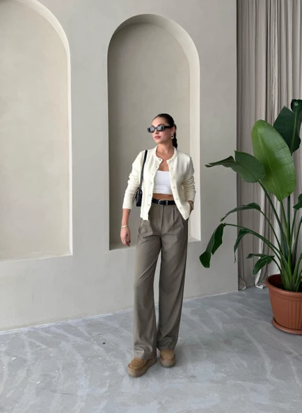 Krem Shake Düğmeli Basic Hırka - 5